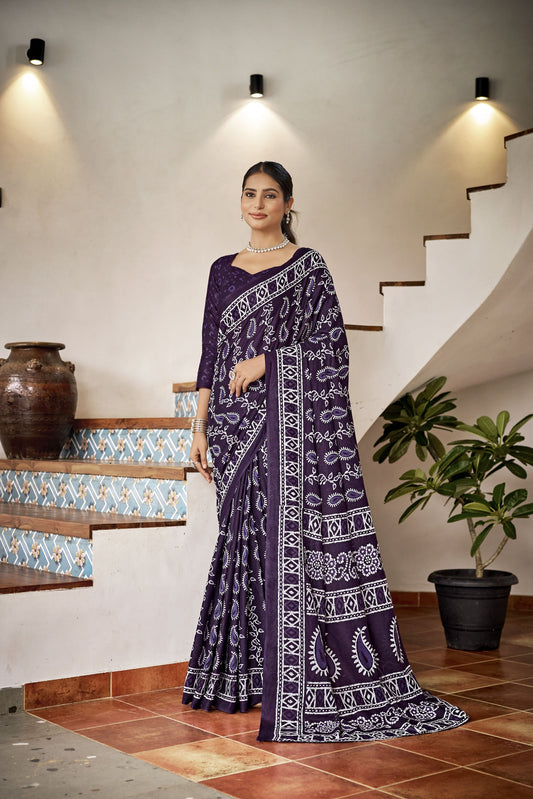 Handicraft Ladies Ikat Pure soft mul Cotton Sari With Blouse Piece