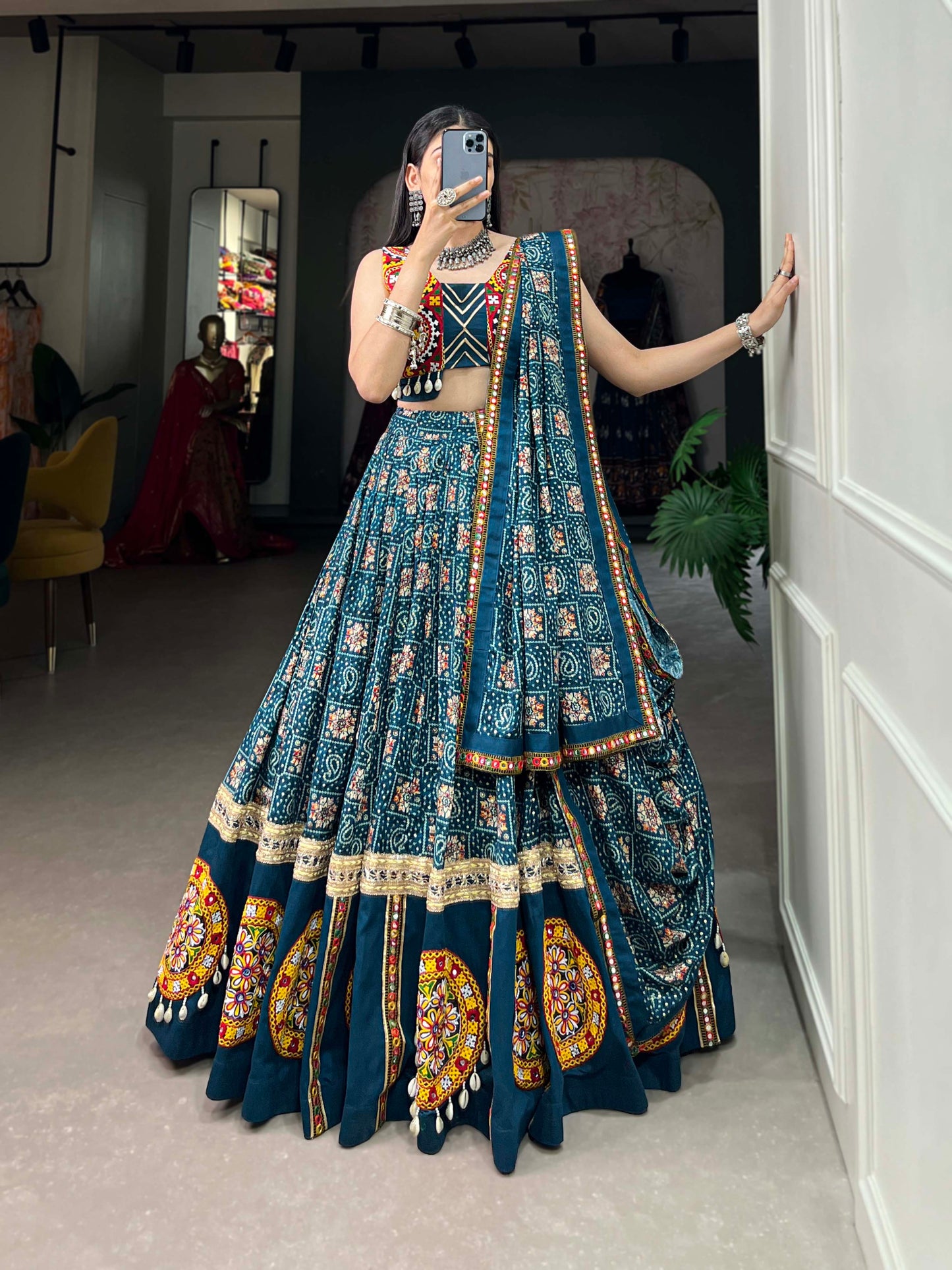 NAVARATRI ELEGANCE LEHNGA CHOLI COLLECTION WITH GAMTHI WORK AND GOTA PATTI WORK 2024