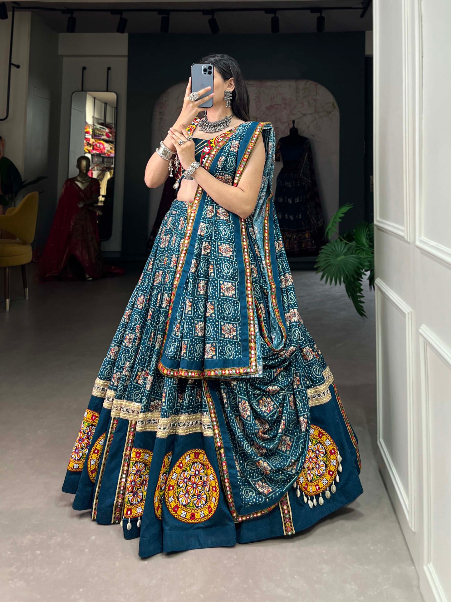 NAVARATRI ELEGANCE LEHNGA CHOLI COLLECTION WITH GAMTHI WORK AND GOTA PATTI WORK 2024