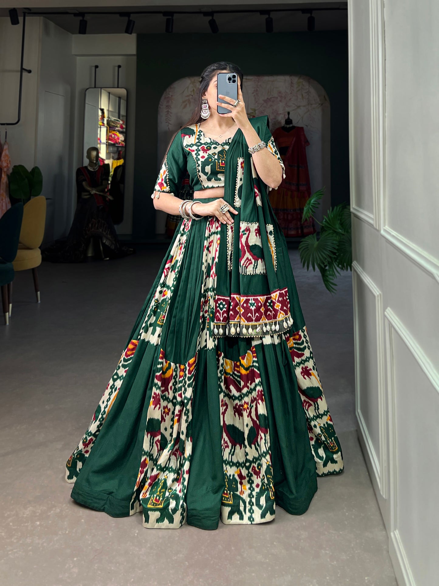 EXCLUSIVE NAVARTRI COLLECTION LEHNGA CHOLI WITH GOTA PATTI AND COWRIE LACE WORK 2024