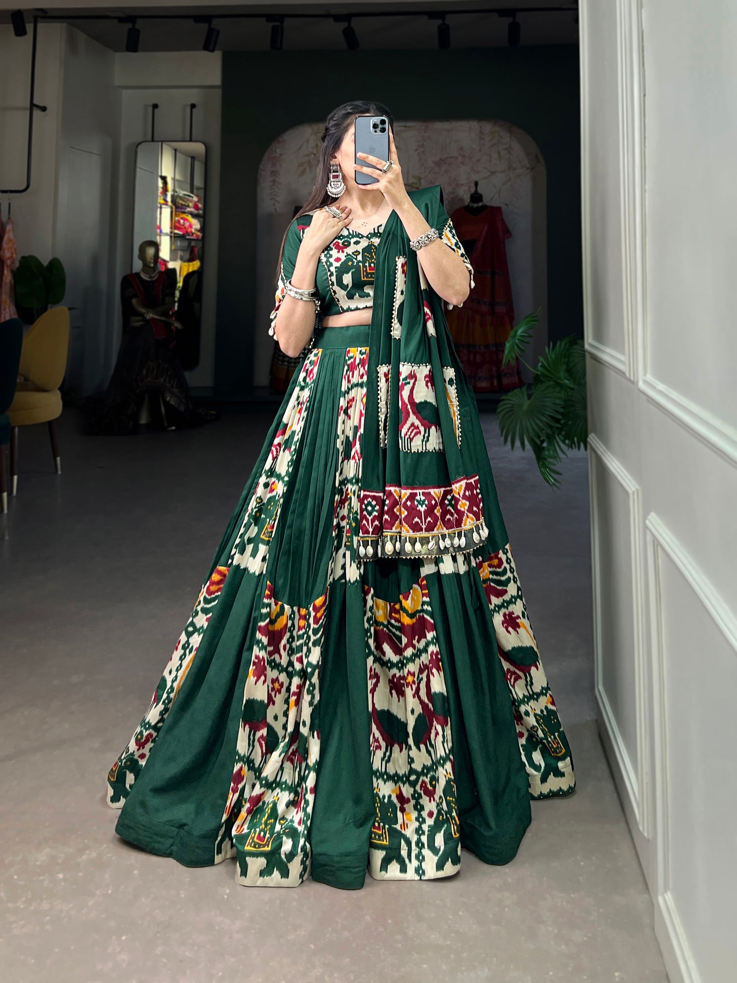 EXCLUSIVE NAVARTRI COLLECTION LEHNGA CHOLI WITH GOTA PATTI AND COWRIE LACE WORK 2024