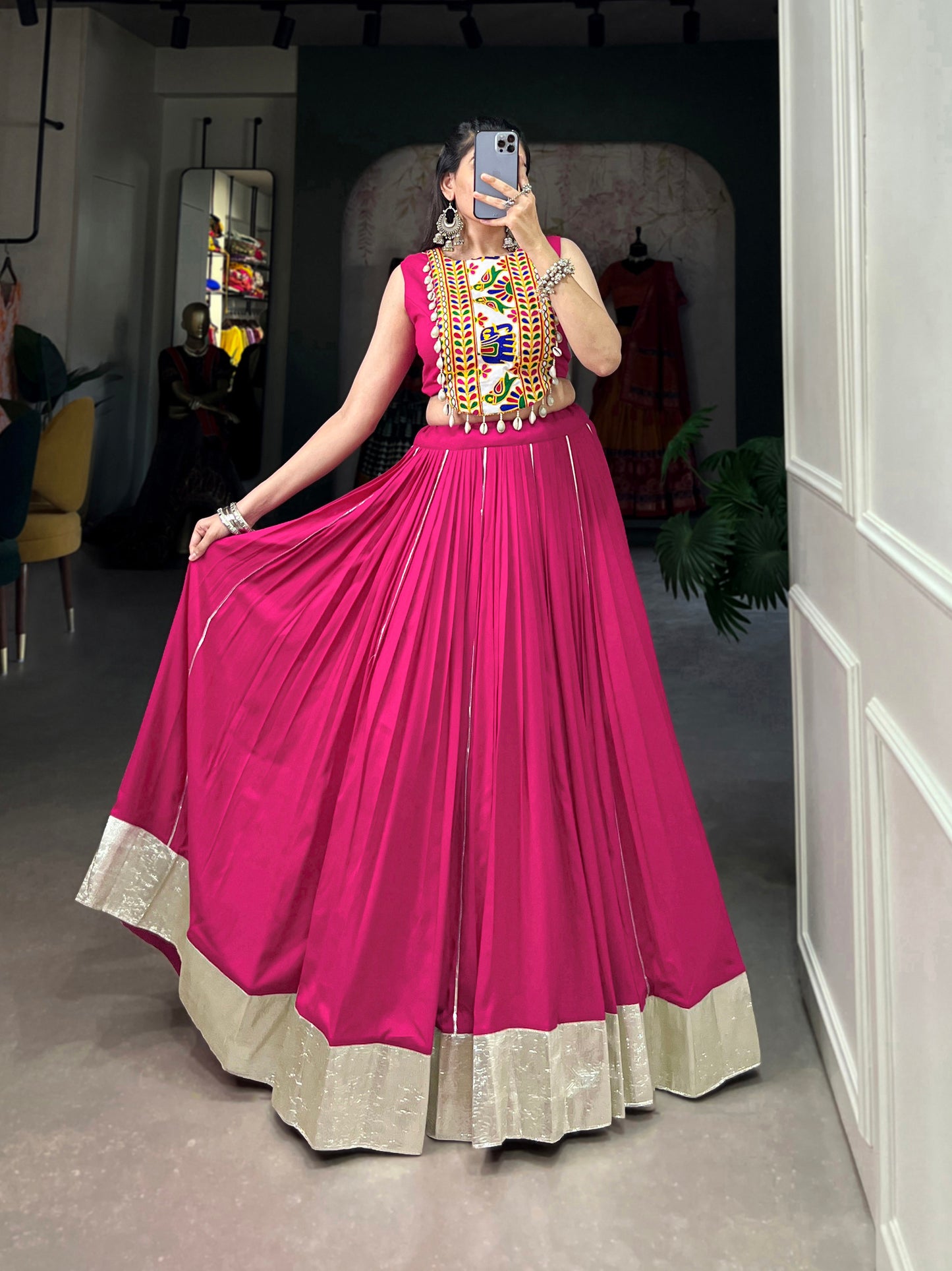 DESIGNER NAVARATRI COOLECTION LEHNGA CHOLI WITH GAMTHI WORK BLOUSE 2024