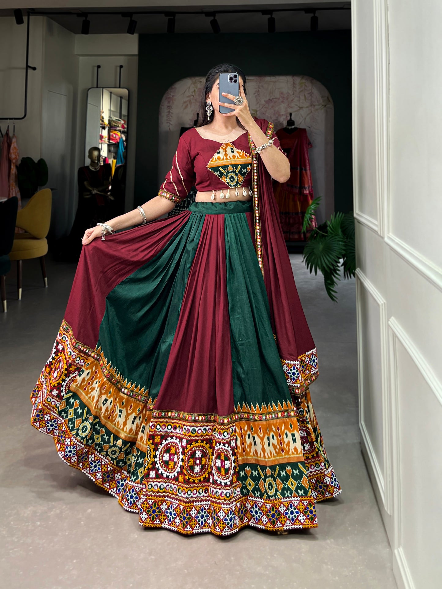 STYLISH GMAGTHI WORK WITH MIRROR WORK  LEHNGA CHOLI COLLECTION 2024