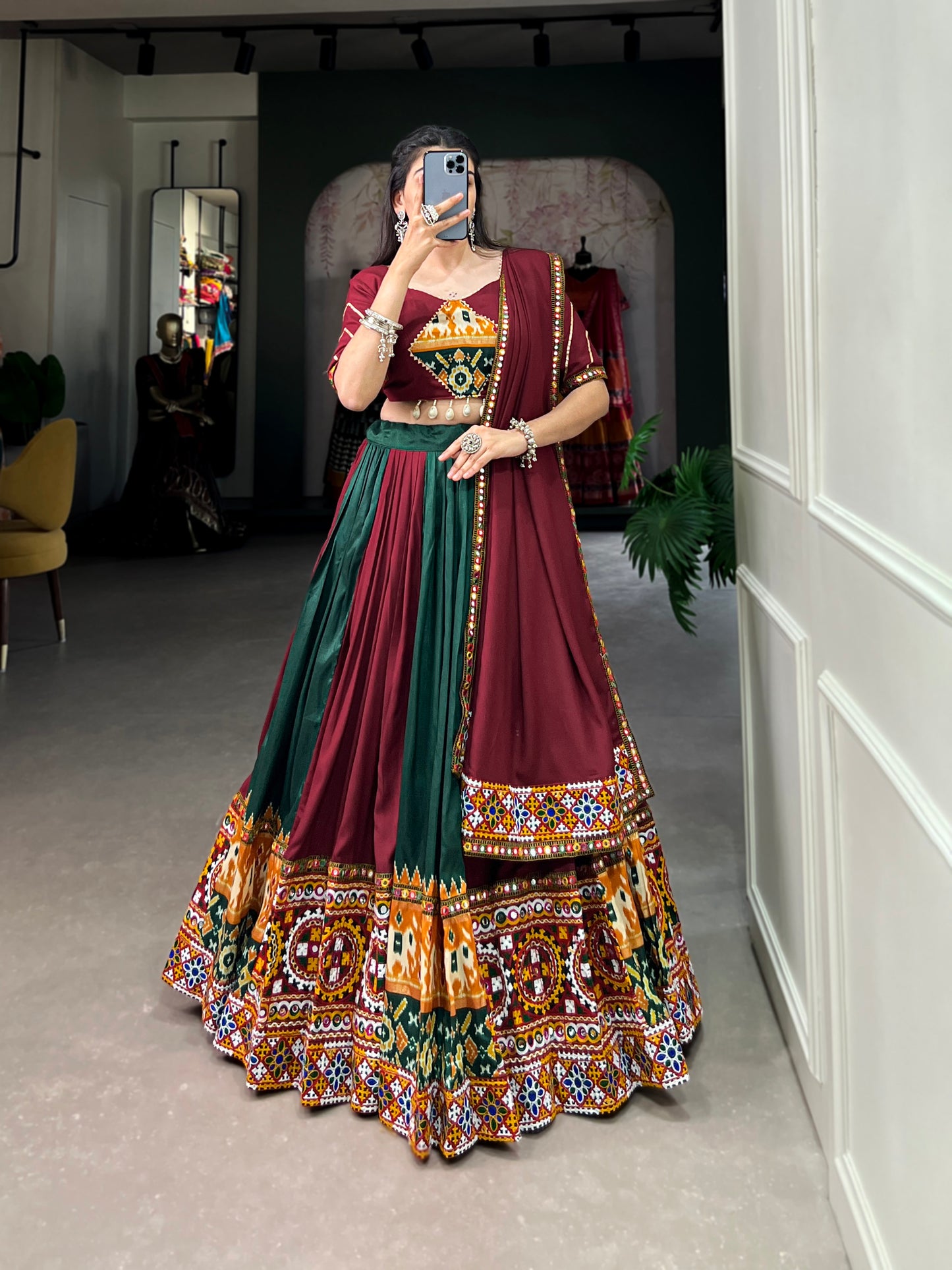 STYLISH GMAGTHI WORK WITH MIRROR WORK  LEHNGA CHOLI COLLECTION 2024