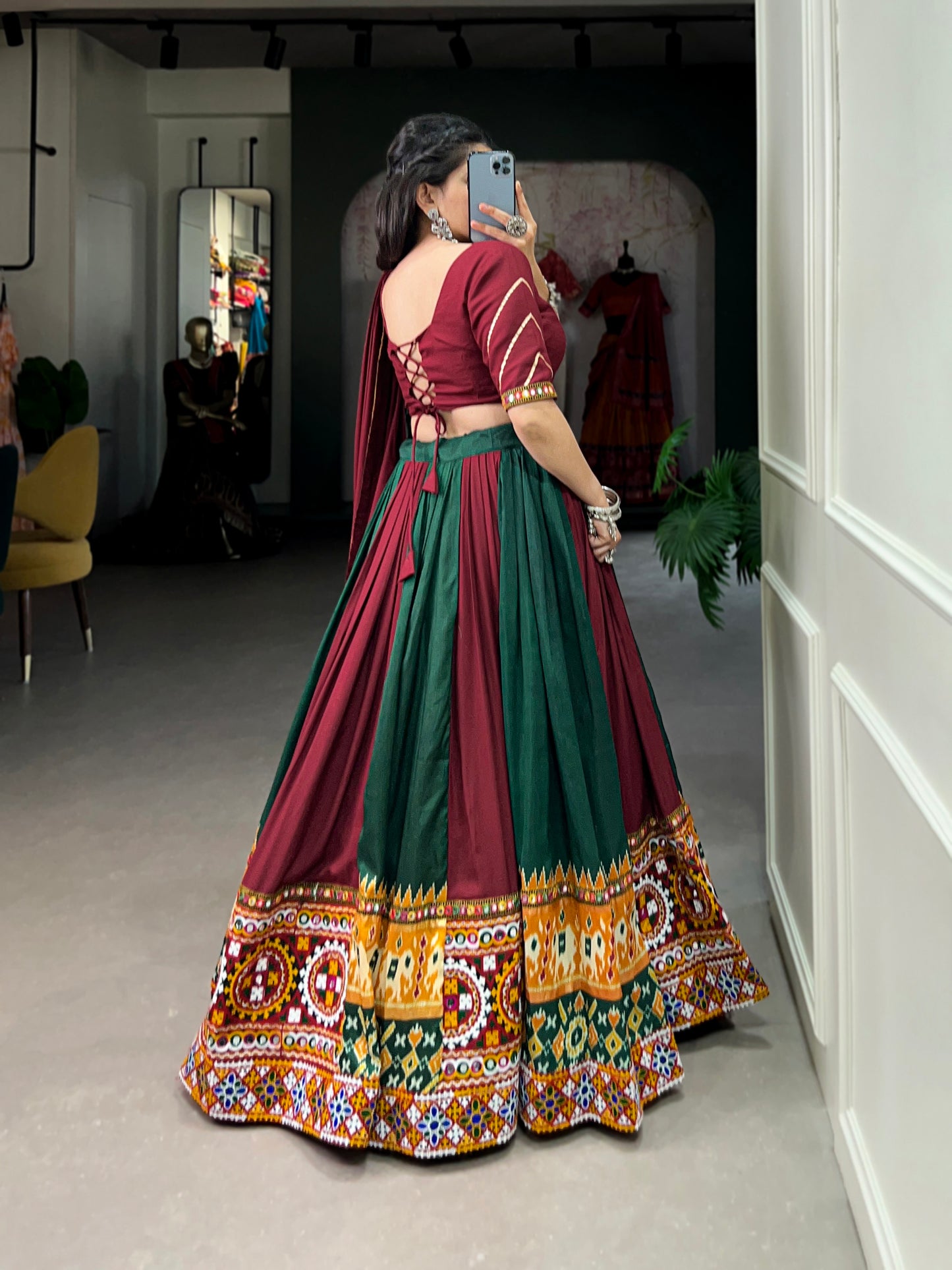 STYLISH GMAGTHI WORK WITH MIRROR WORK  LEHNGA CHOLI COLLECTION 2024