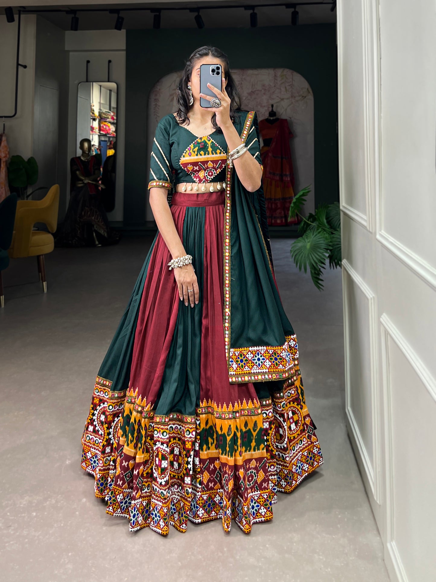 STYLISH GMAGTHI WORK WITH MIRROR WORK  LEHNGA CHOLI COLLECTION 2024