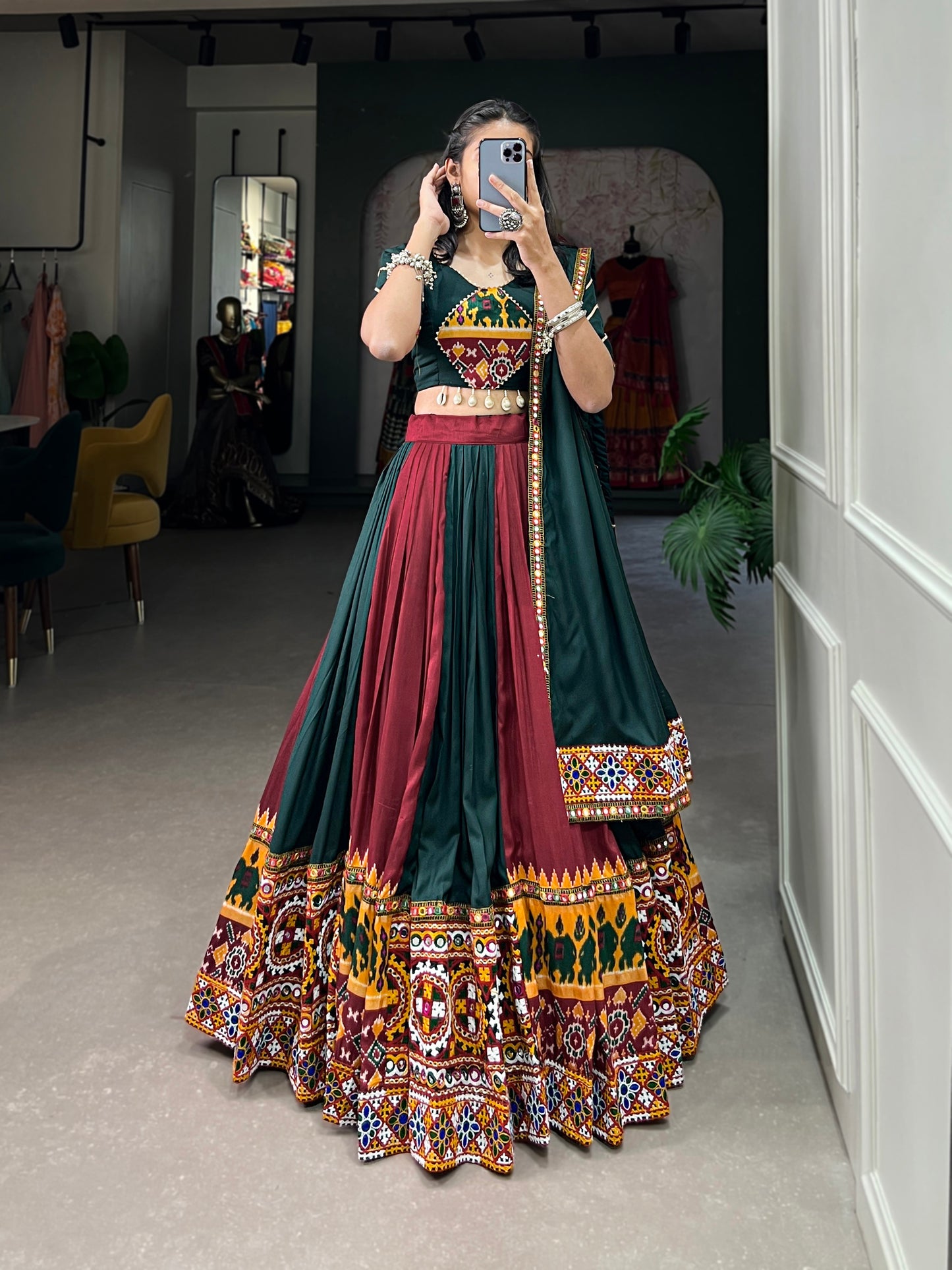 STYLISH GMAGTHI WORK WITH MIRROR WORK  LEHNGA CHOLI COLLECTION 2024