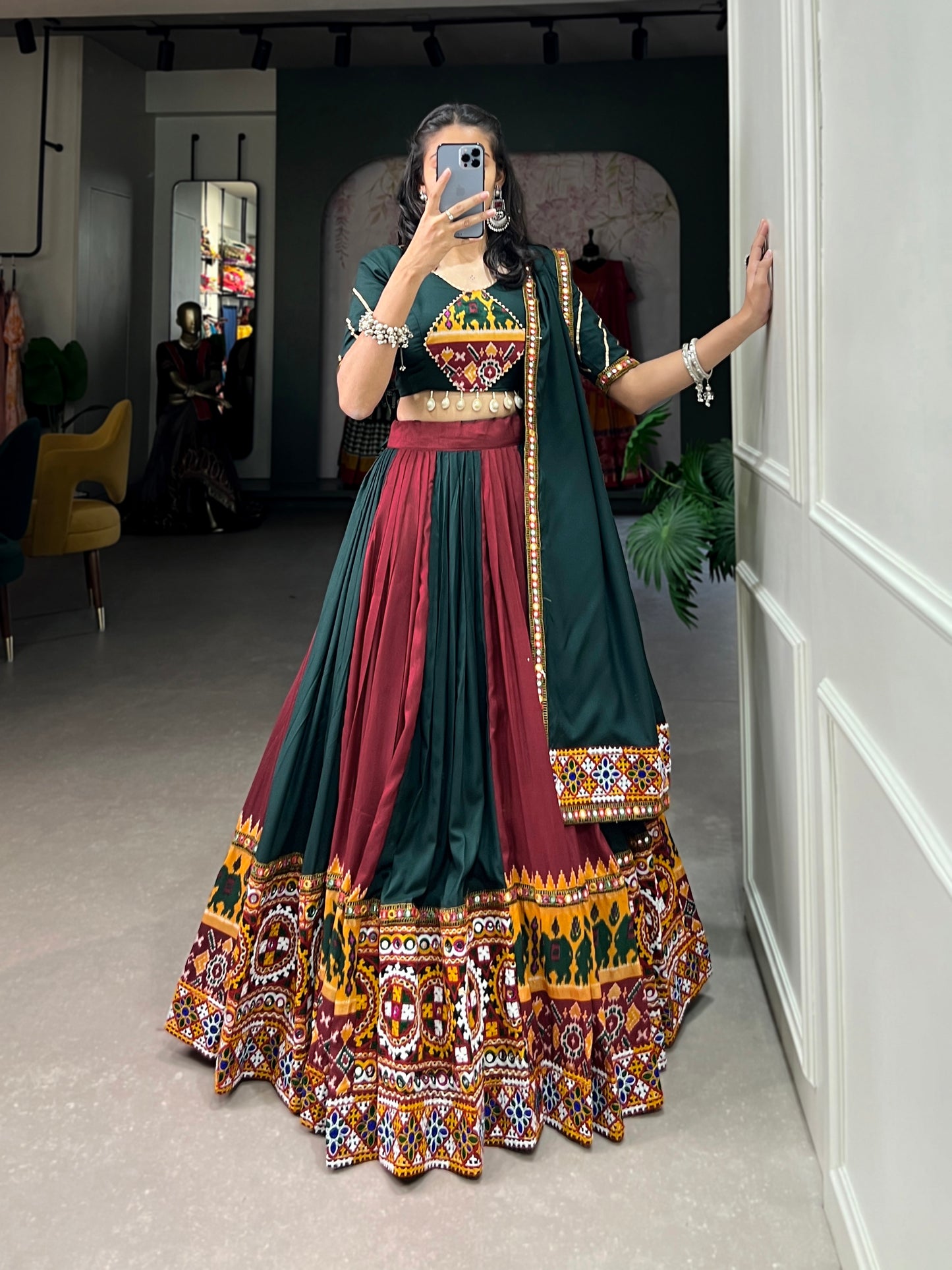 STYLISH GMAGTHI WORK WITH MIRROR WORK  LEHNGA CHOLI COLLECTION 2024