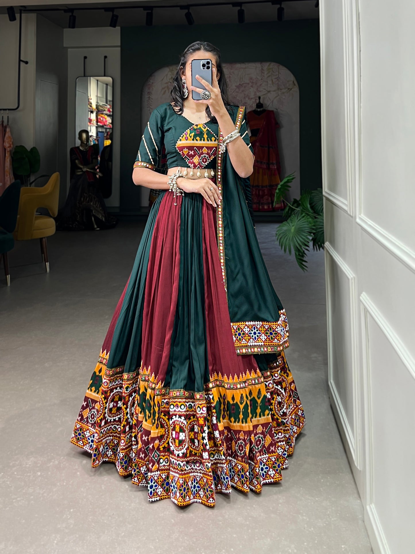 STYLISH GMAGTHI WORK WITH MIRROR WORK  LEHNGA CHOLI COLLECTION 2024