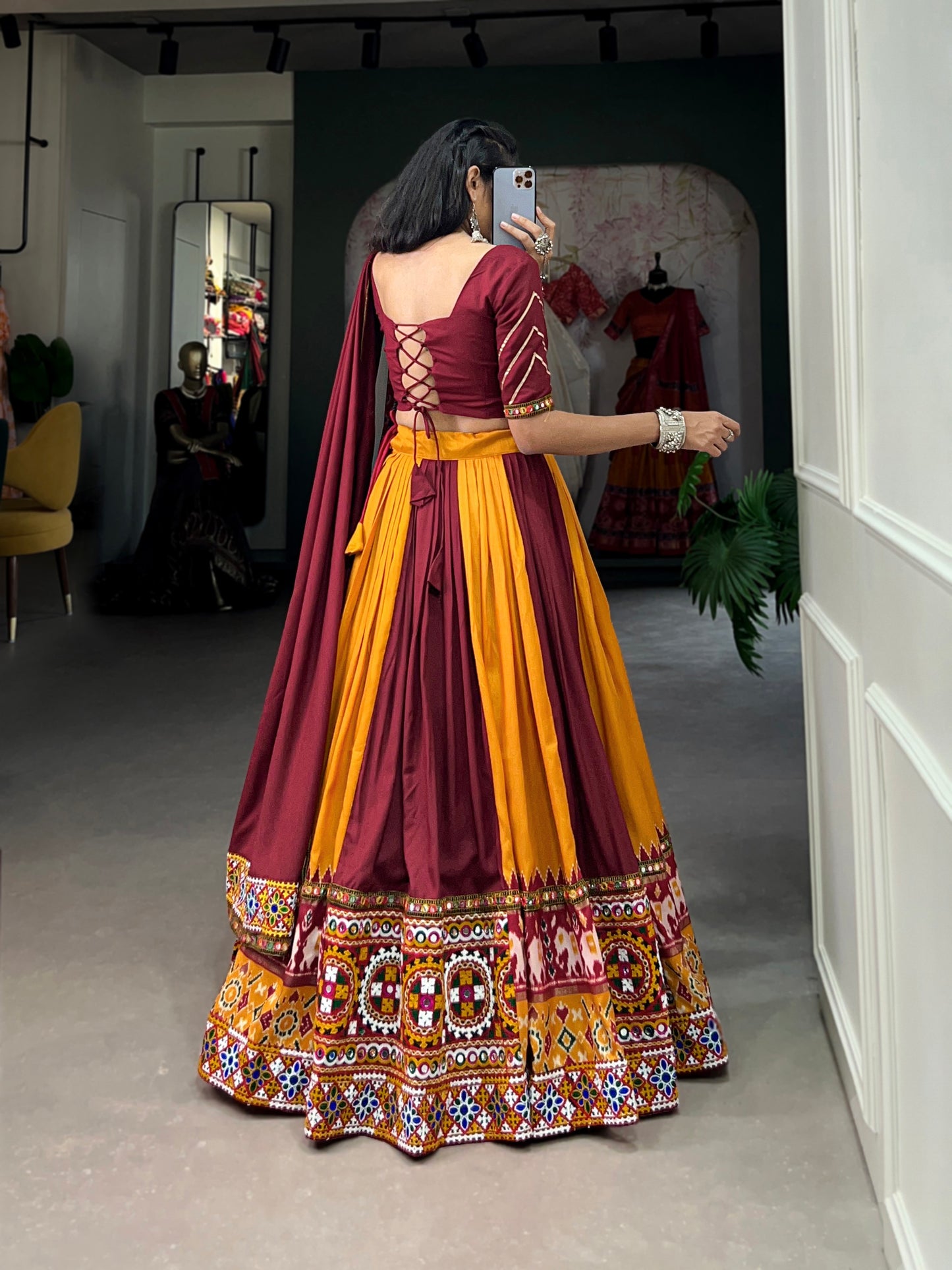 STYLISH GMAGTHI WORK WITH MIRROR WORK  LEHNGA CHOLI COLLECTION 2024