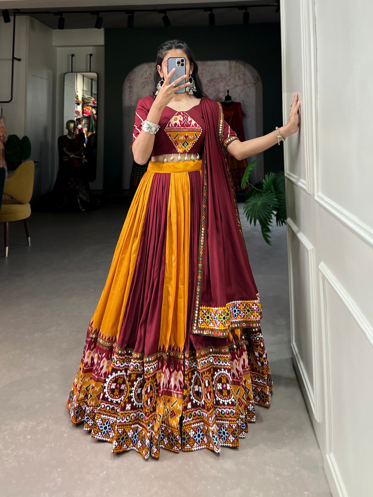 STYLISH GMAGTHI WORK WITH MIRROR WORK  LEHNGA CHOLI COLLECTION 2024