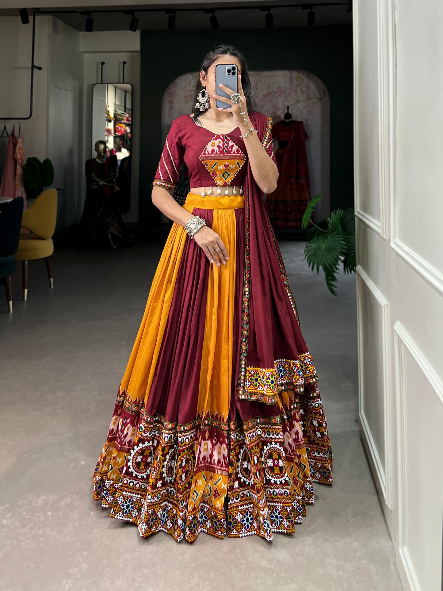 STYLISH GMAGTHI WORK WITH MIRROR WORK  LEHNGA CHOLI COLLECTION 2024