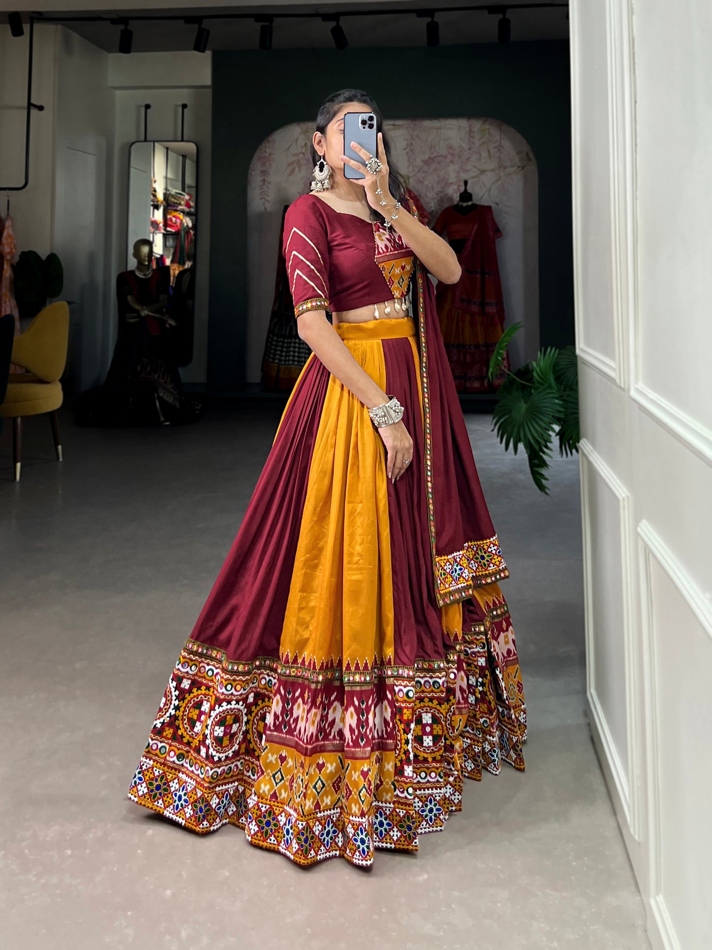 STYLISH GMAGTHI WORK WITH MIRROR WORK  LEHNGA CHOLI COLLECTION 2024