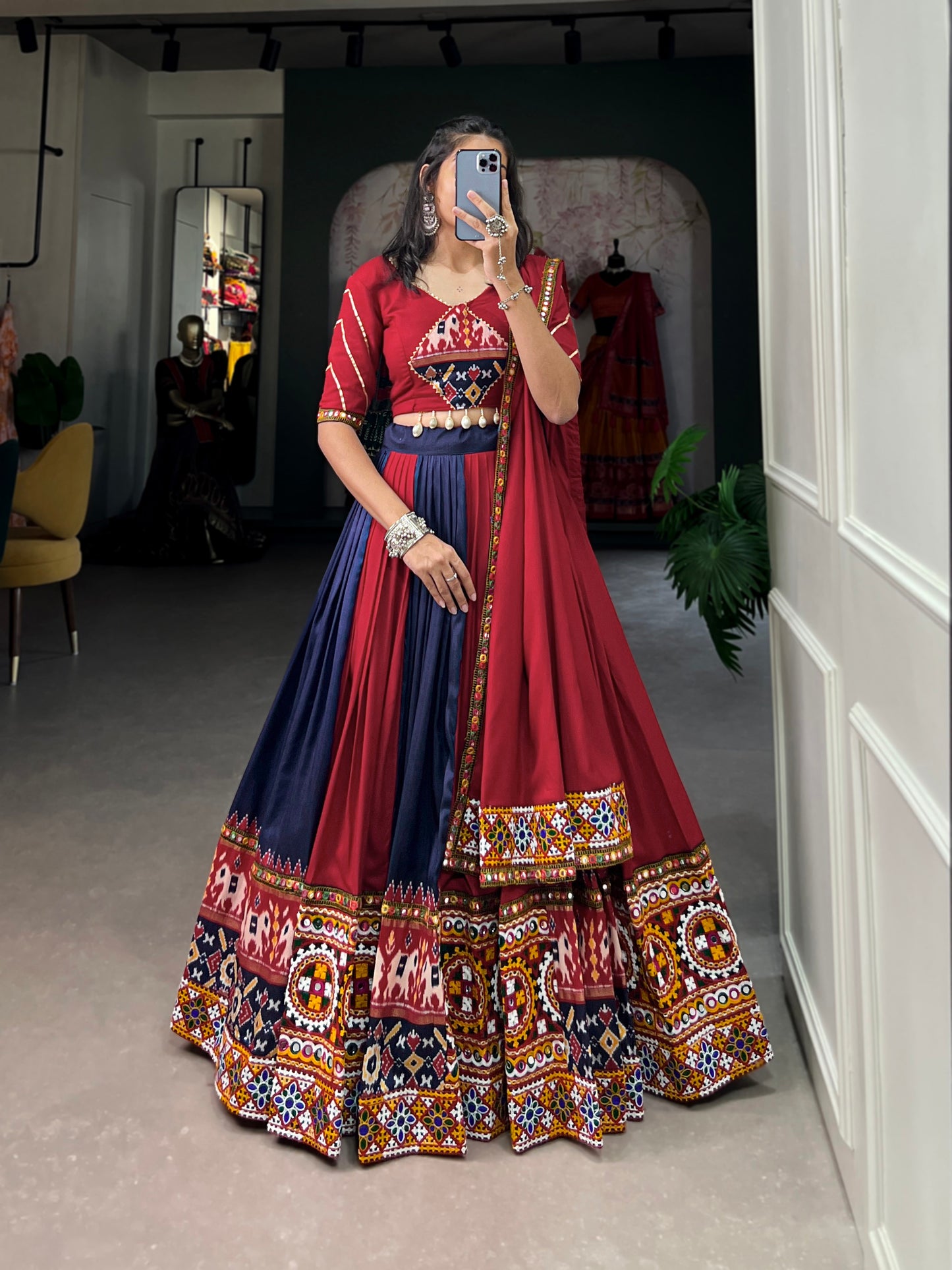 STYLISH GMAGTHI WORK WITH MIRROR WORK  LEHNGA CHOLI COLLECTION 2024