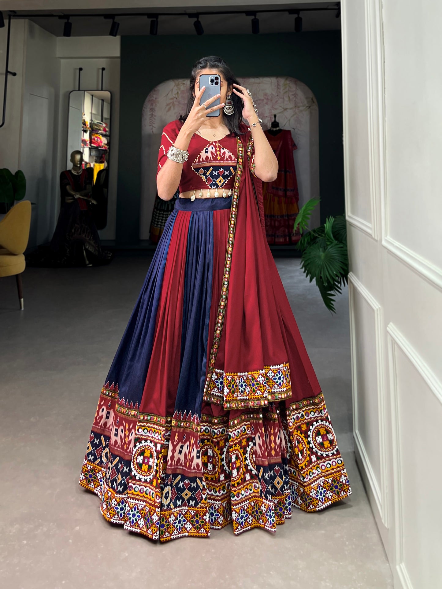 STYLISH GMAGTHI WORK WITH MIRROR WORK  LEHNGA CHOLI COLLECTION 2024