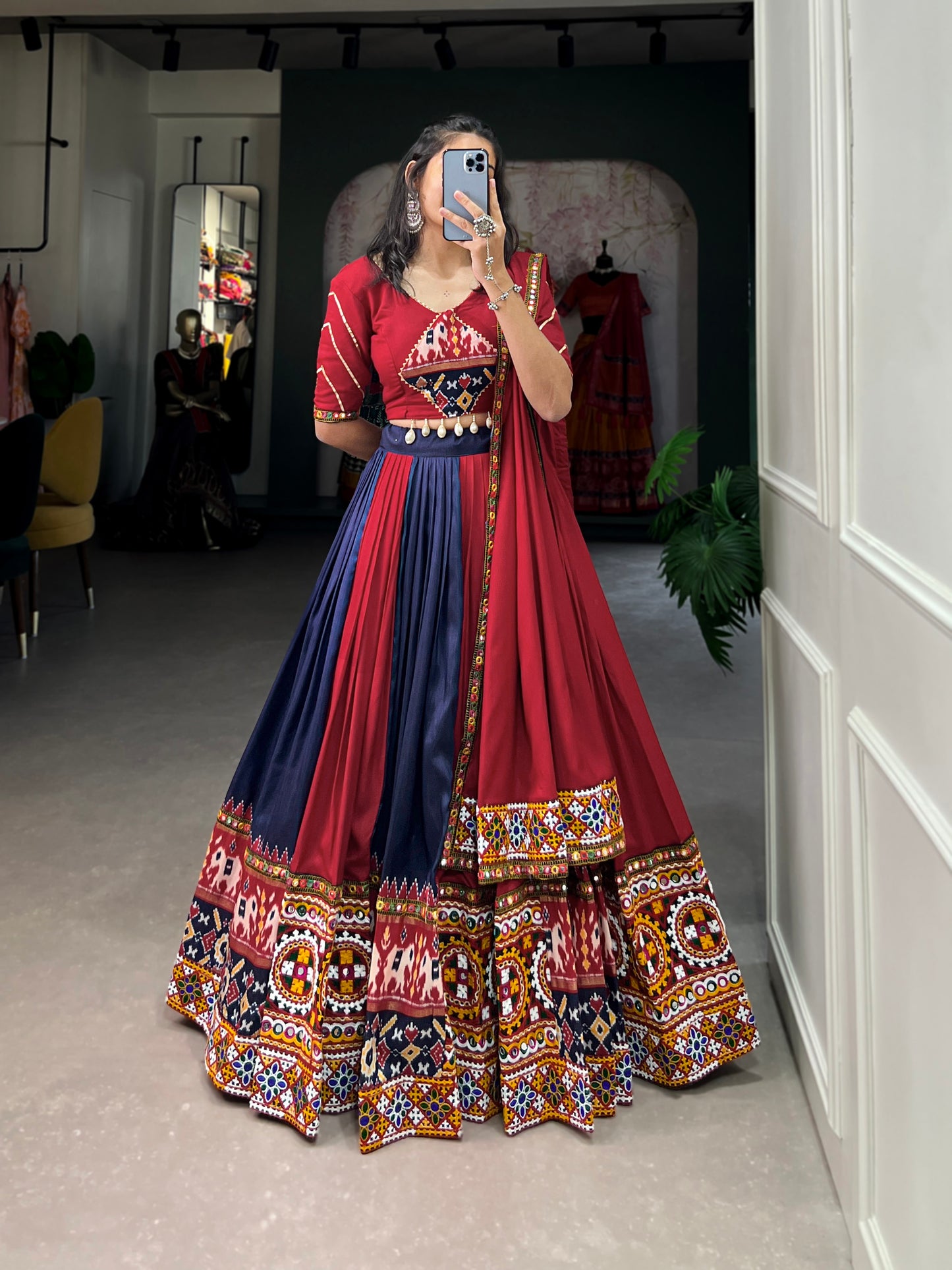 STYLISH GMAGTHI WORK WITH MIRROR WORK  LEHNGA CHOLI COLLECTION 2024