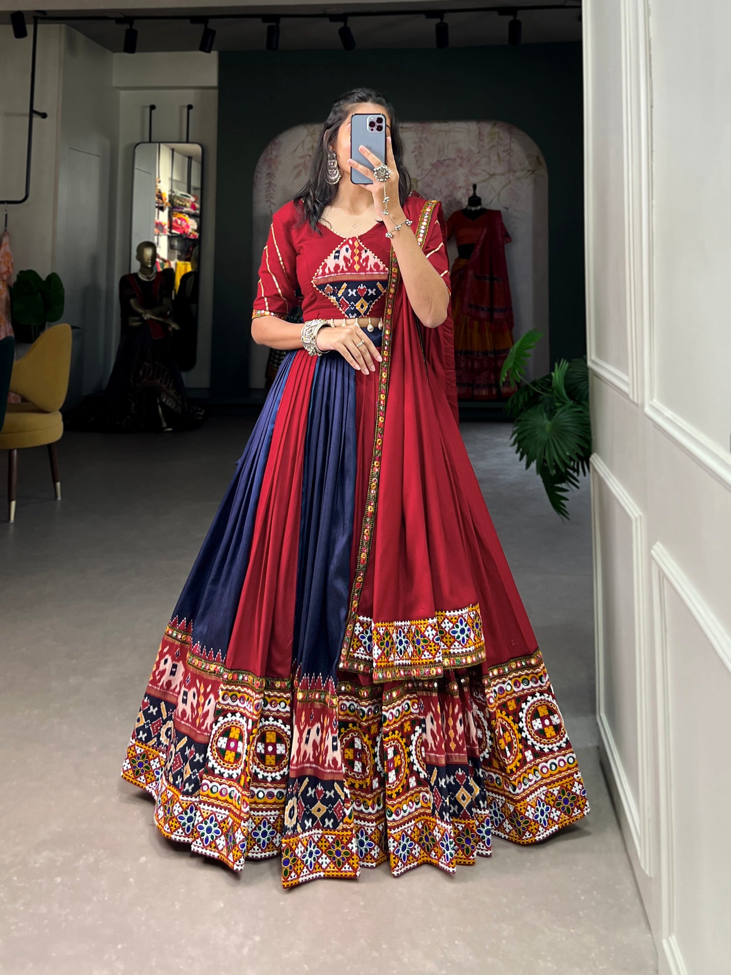 STYLISH GMAGTHI WORK WITH MIRROR WORK  LEHNGA CHOLI COLLECTION 2024