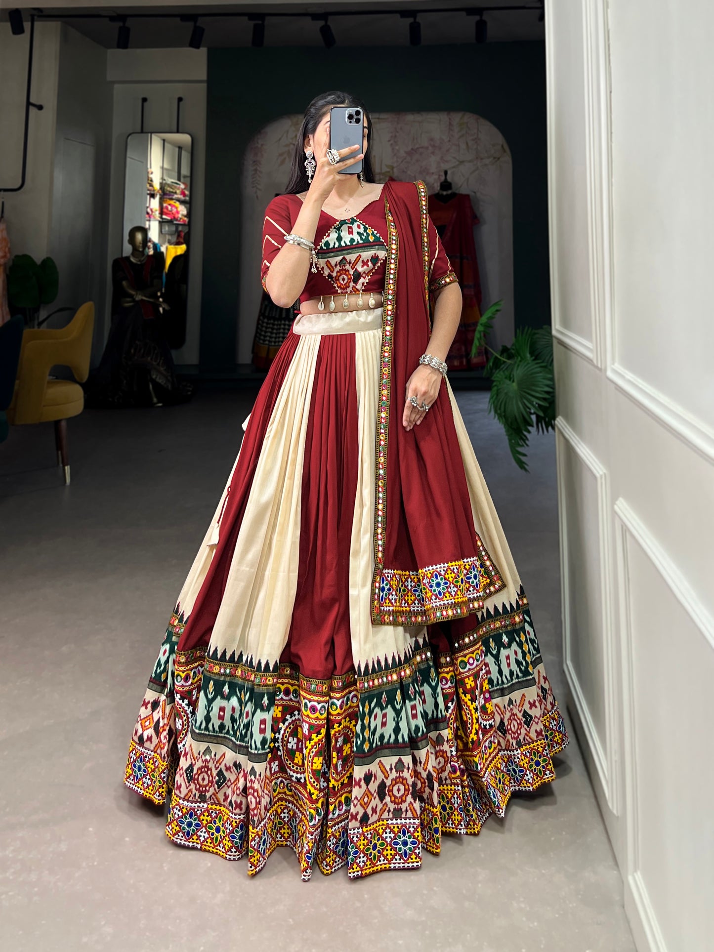 STYLISH GMAGTHI WORK WITH MIRROR WORK  LEHNGA CHOLI COLLECTION 2024