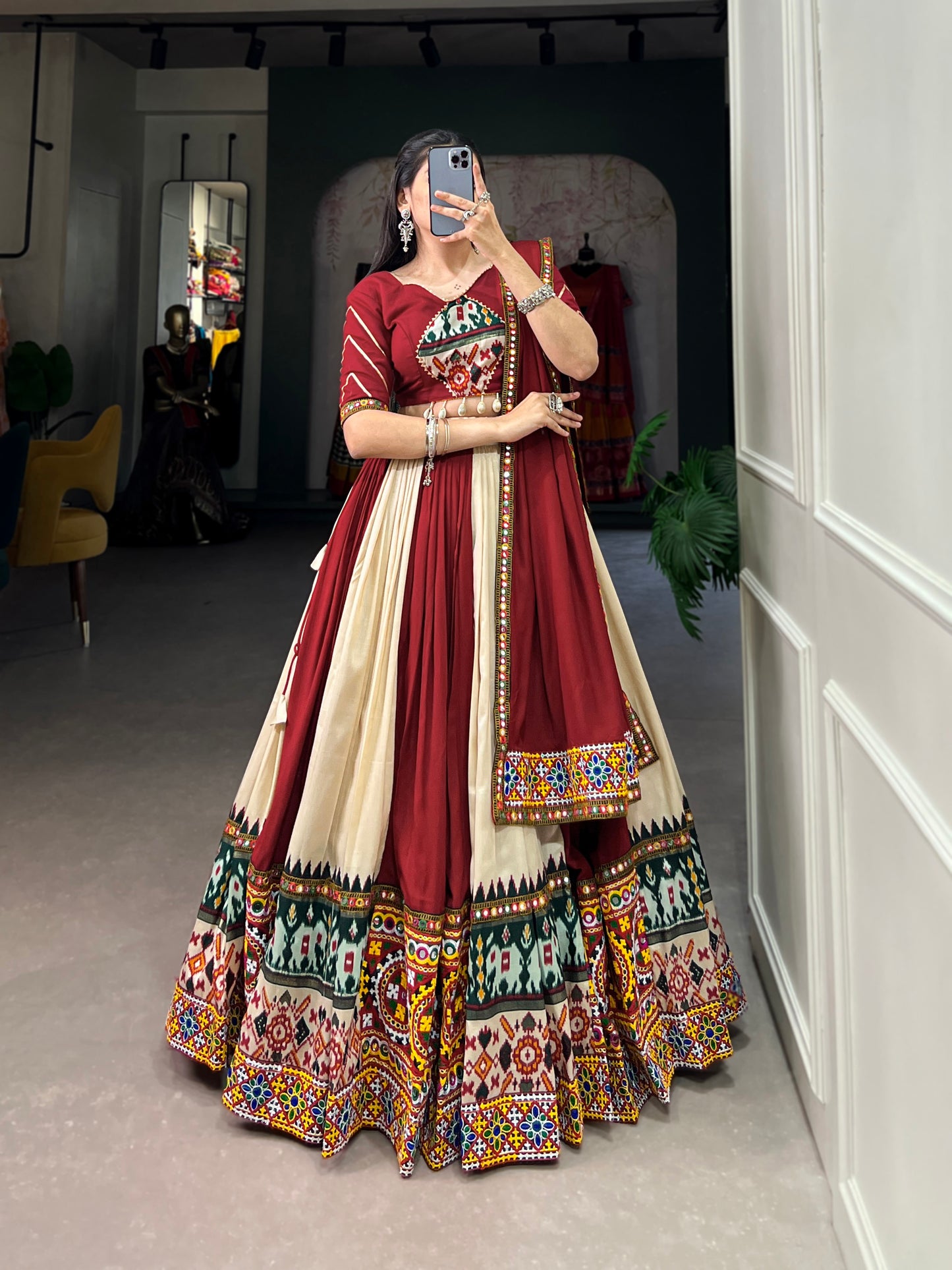 STYLISH GMAGTHI WORK WITH MIRROR WORK  LEHNGA CHOLI COLLECTION 2024