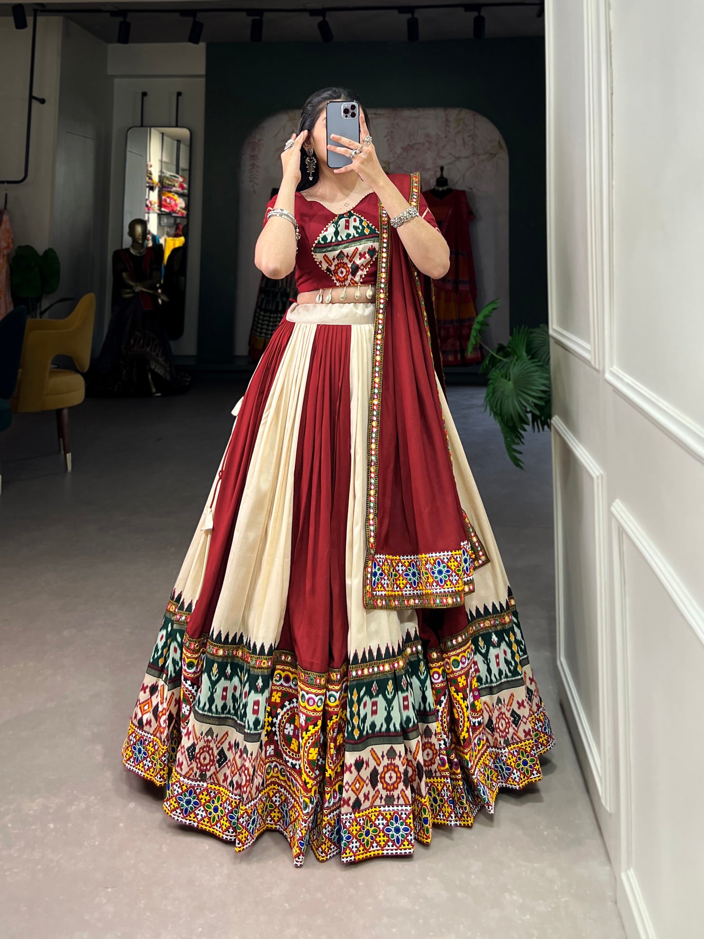 STYLISH GMAGTHI WORK WITH MIRROR WORK  LEHNGA CHOLI COLLECTION 2024