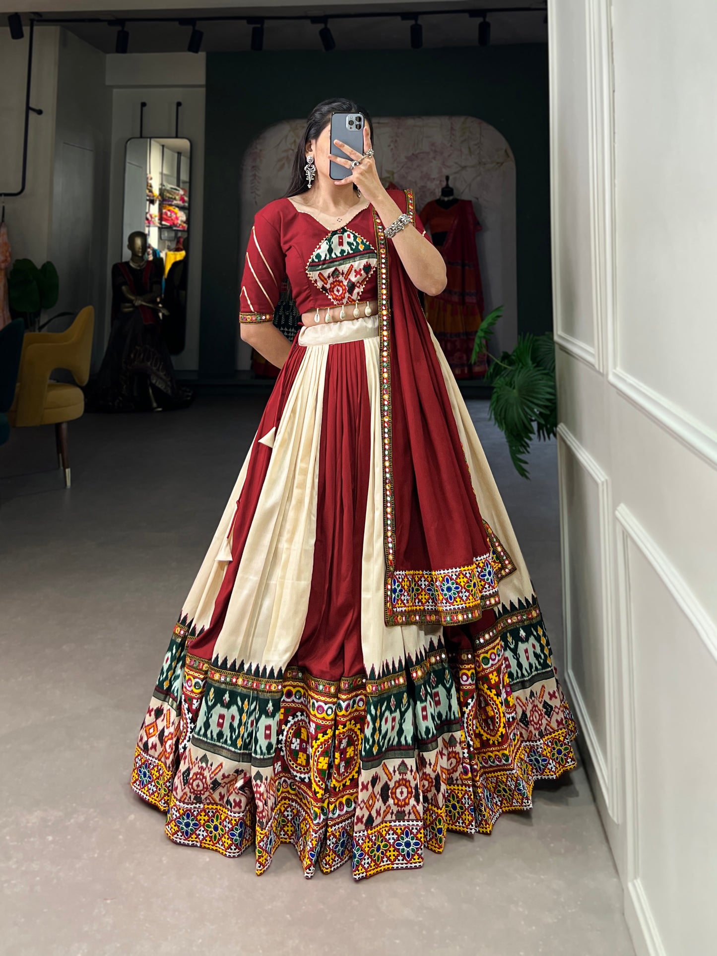 STYLISH GMAGTHI WORK WITH MIRROR WORK  LEHNGA CHOLI COLLECTION 2024