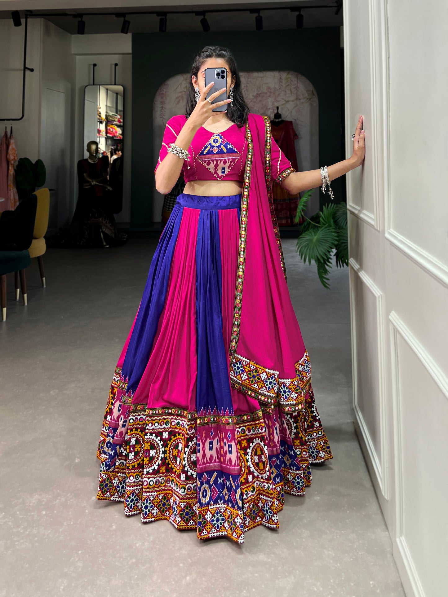 STYLISH GMAGTHI WORK WITH MIRROR WORK  LEHNGA CHOLI COLLECTION 2024