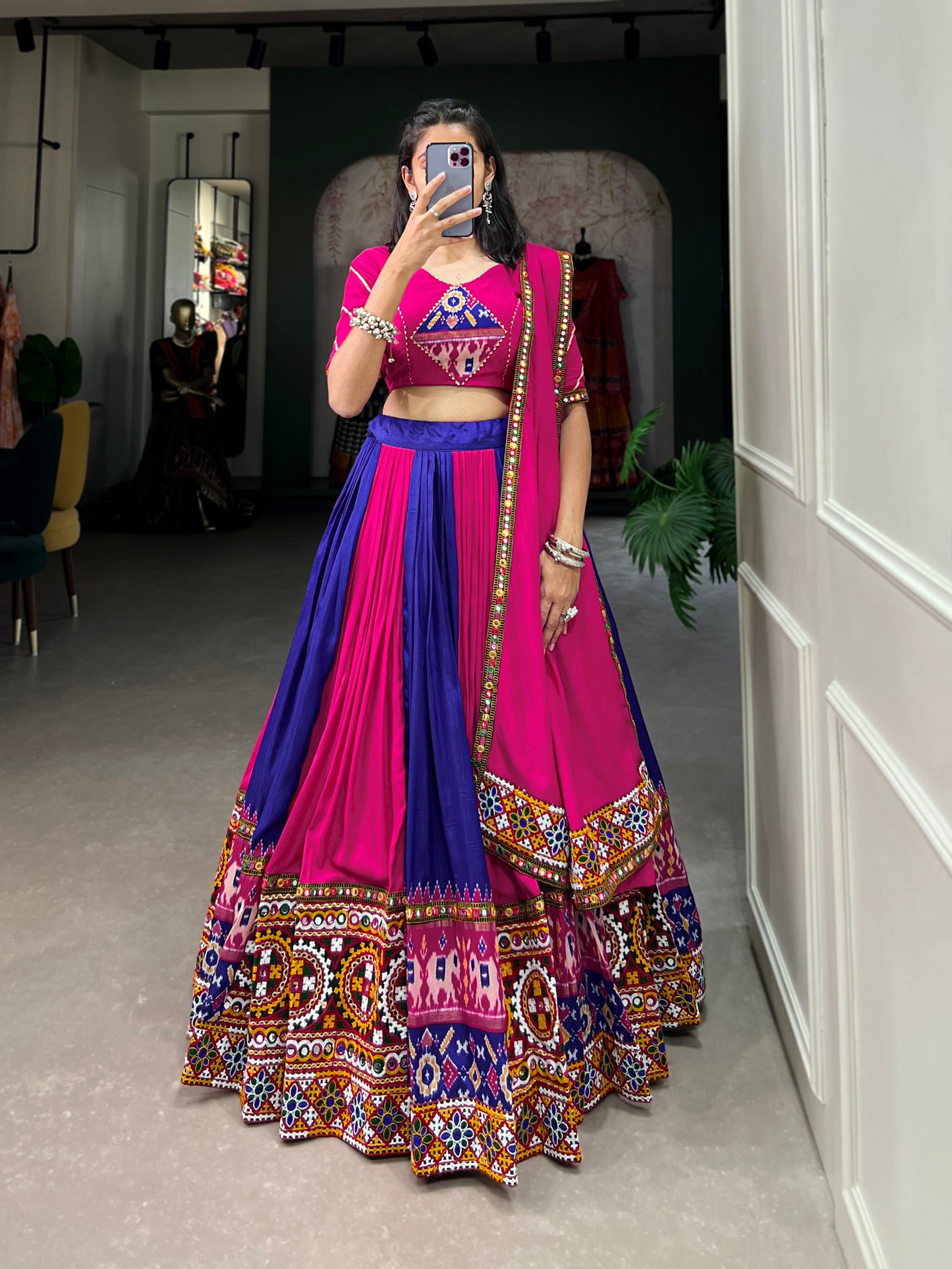 STYLISH GMAGTHI WORK WITH MIRROR WORK  LEHNGA CHOLI COLLECTION 2024