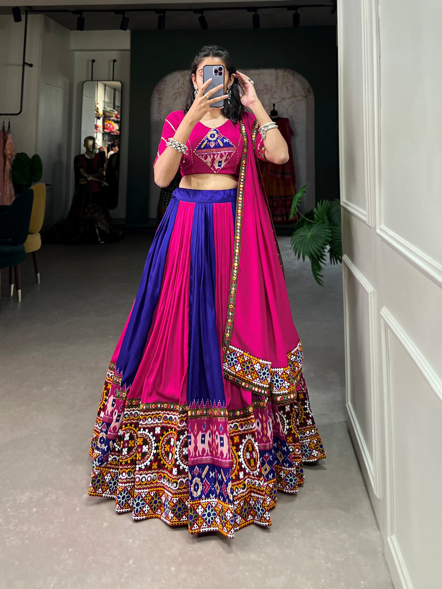 STYLISH GMAGTHI WORK WITH MIRROR WORK  LEHNGA CHOLI COLLECTION 2024