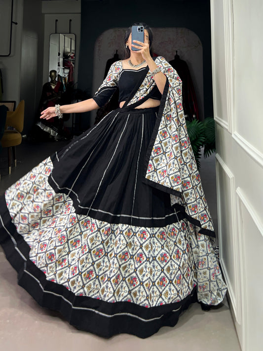 STUNNING NAVARTRI COLLECTION LEHNGA CHOLI WITH PATOLA PRINT AND GOTA PATTI WORK