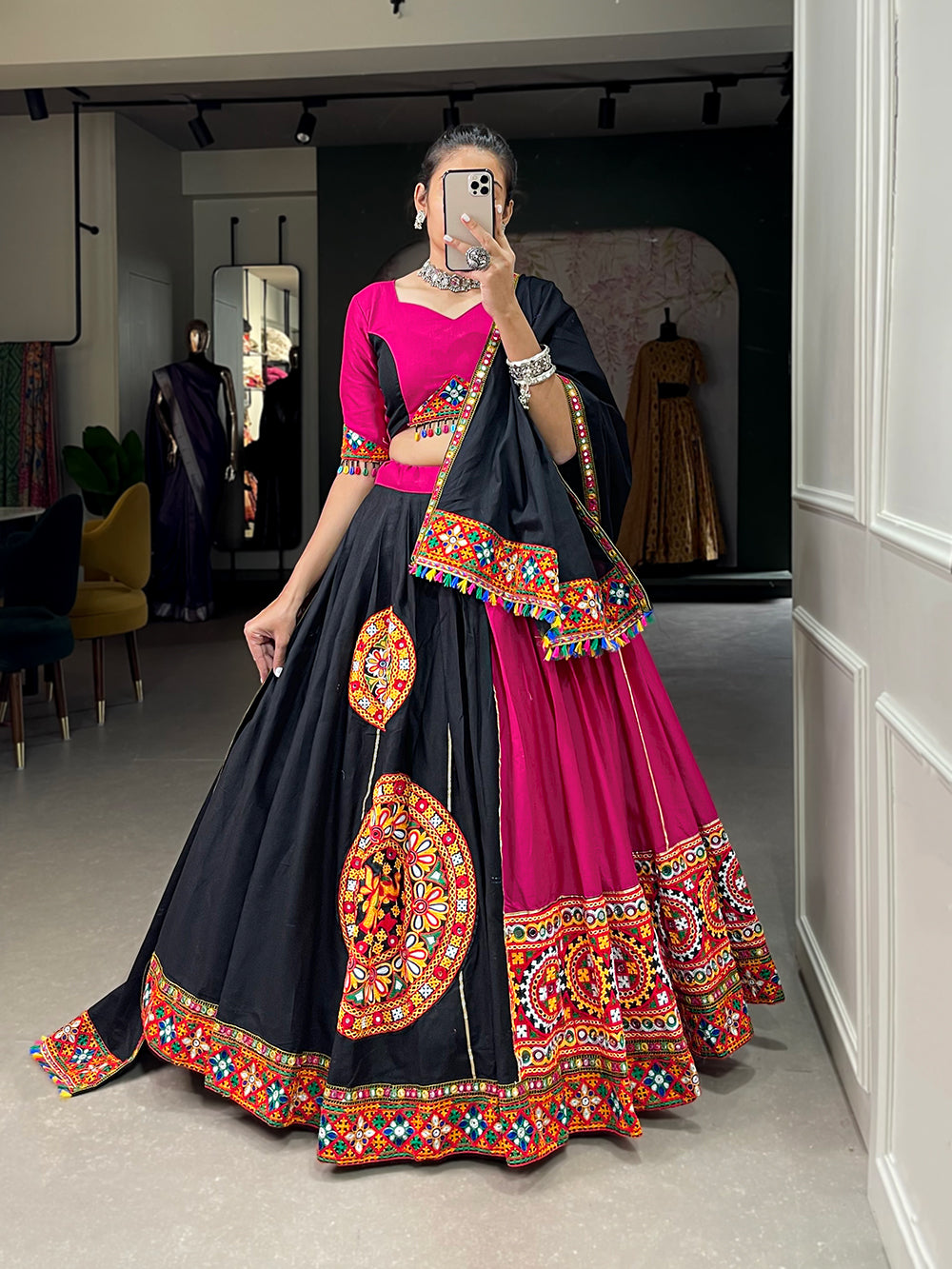 ENJOY GARBA WITH AMAZING GAMTHI WORK NAVARATRI COLLECTION LEHNGA CHOLI COLLECTION 2024