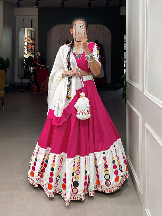 TRADITIONAL LOOK BEAUTIFUL NAVARTRI COLLECTION WITH MIRROR WORK AND MATCHING PURSE