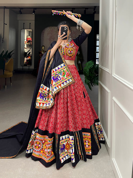 MASTERPIECE DESIGNER NAVARATRI COLLECTION LEHNGA CHOLI WITH GAMTHI WORK AND MIRROR WORK