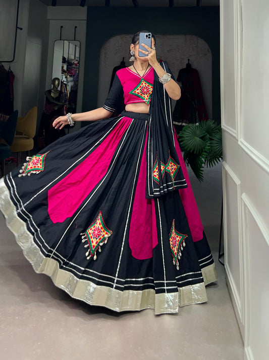 GAMTHI WORK ELEGENT NAVARATRI COLLECTION LEHNGA CHOLI WITH GOTA PATTI TOUCH UP