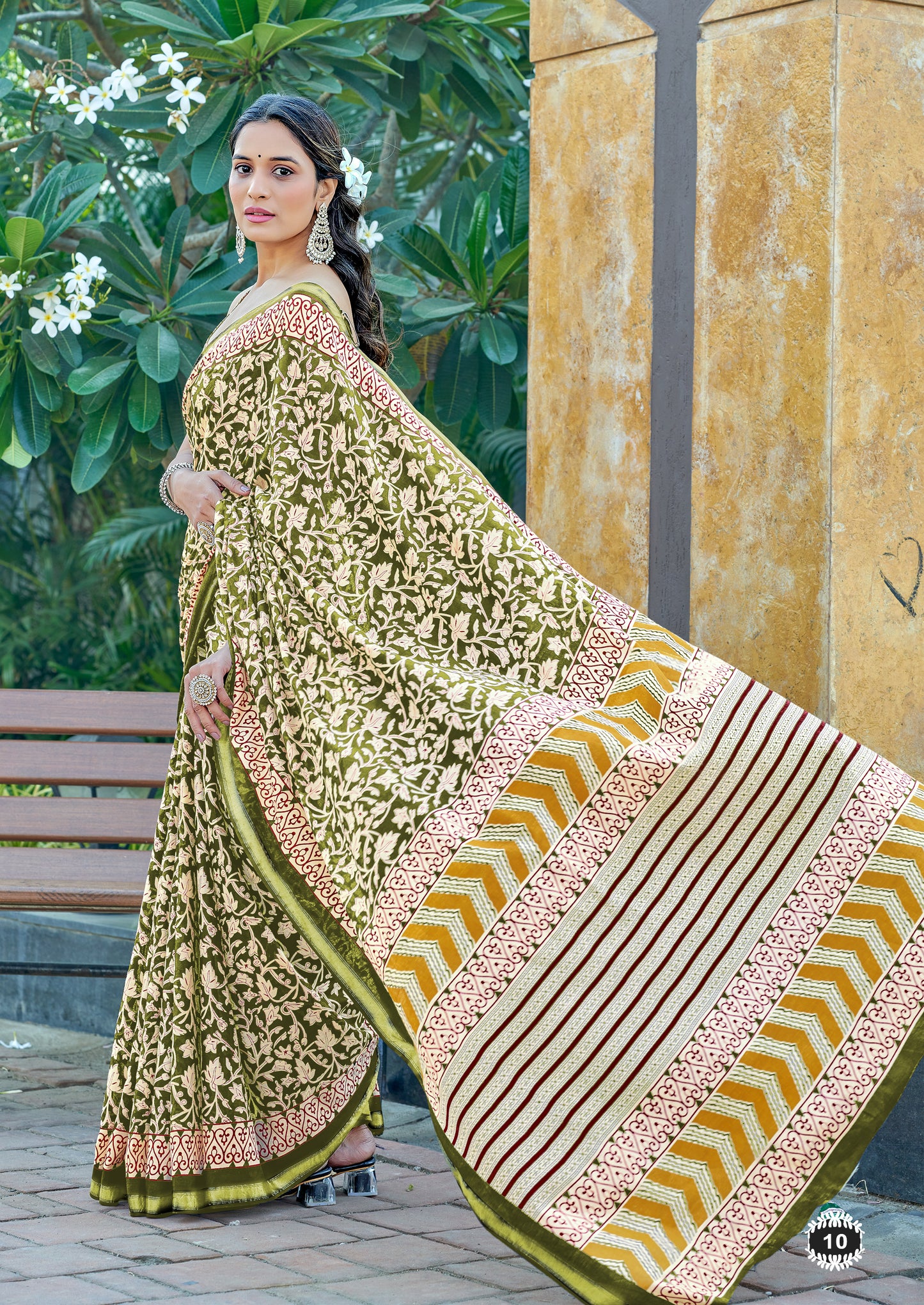 Beautifu Zari Border Bagru Block Print Cotton mulmul sarees with blouse Piece