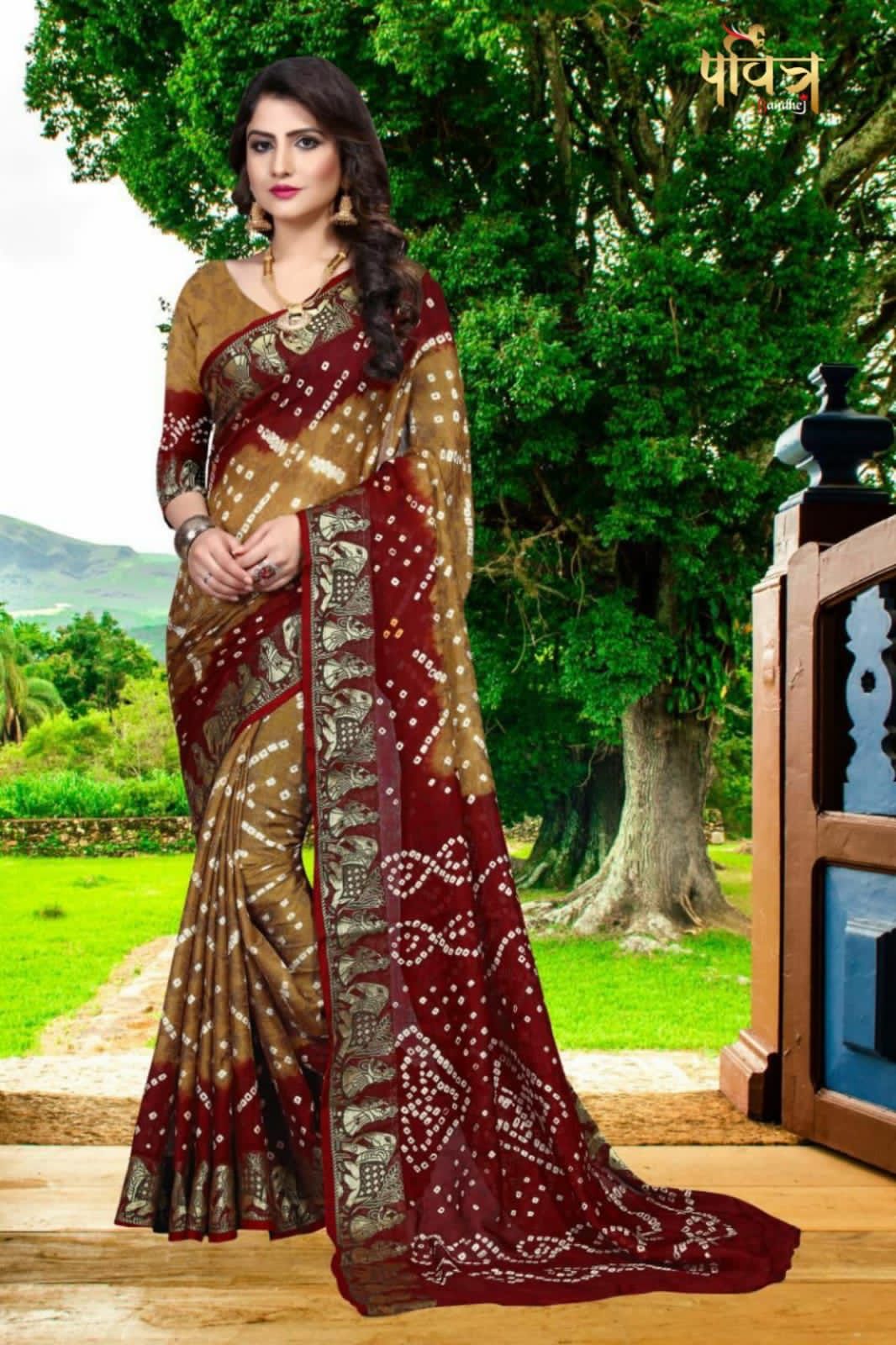 New Bandhani Saree ZARI WOVE BORDER