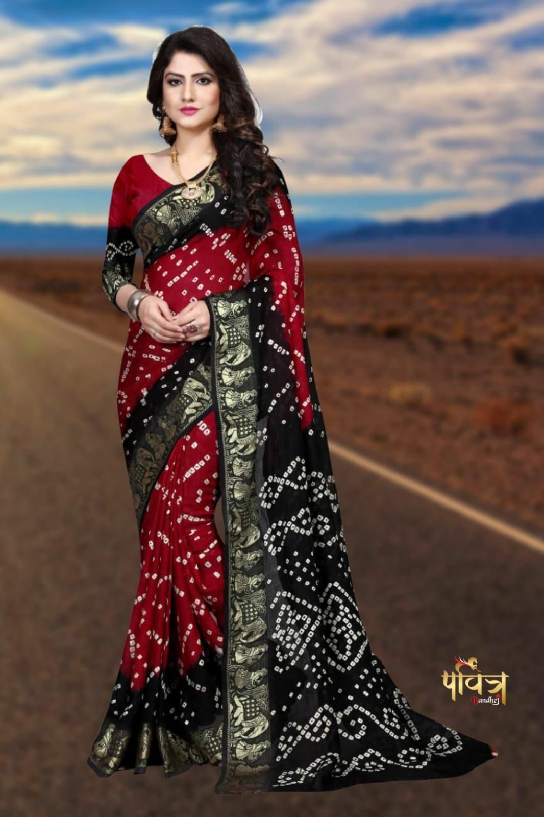 New Bandhani Saree ZARI WOVE BORDER