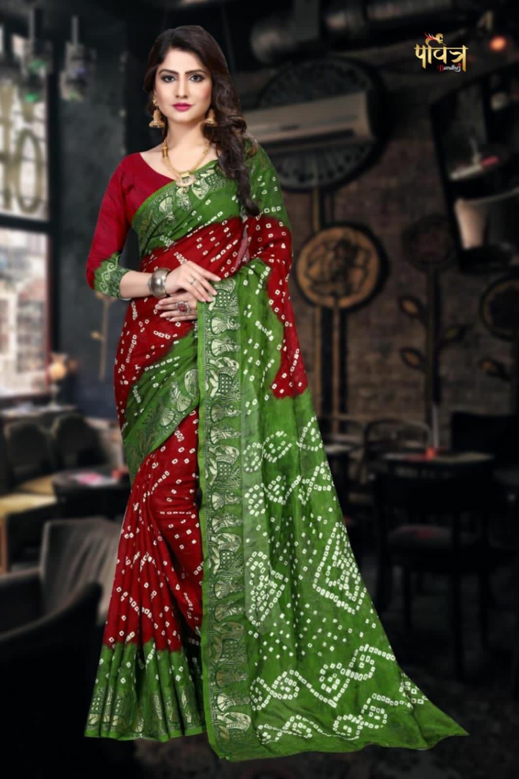 New Bandhani Saree ZARI WOVE BORDER