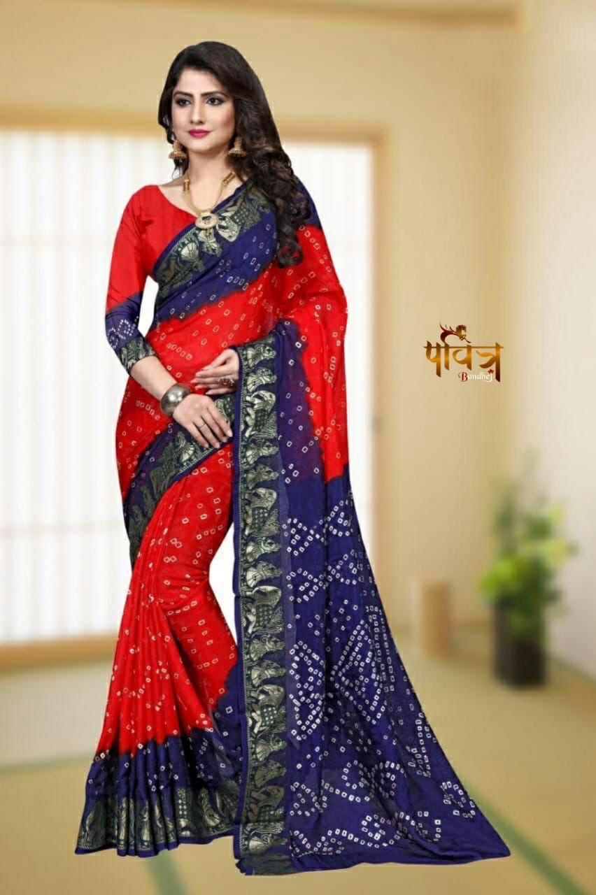 New Bandhani Saree ZARI WOVE BORDER