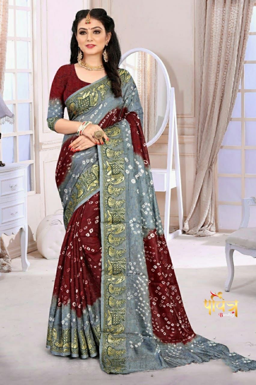 New Bandhani Saree ZARI WOVE BORDER