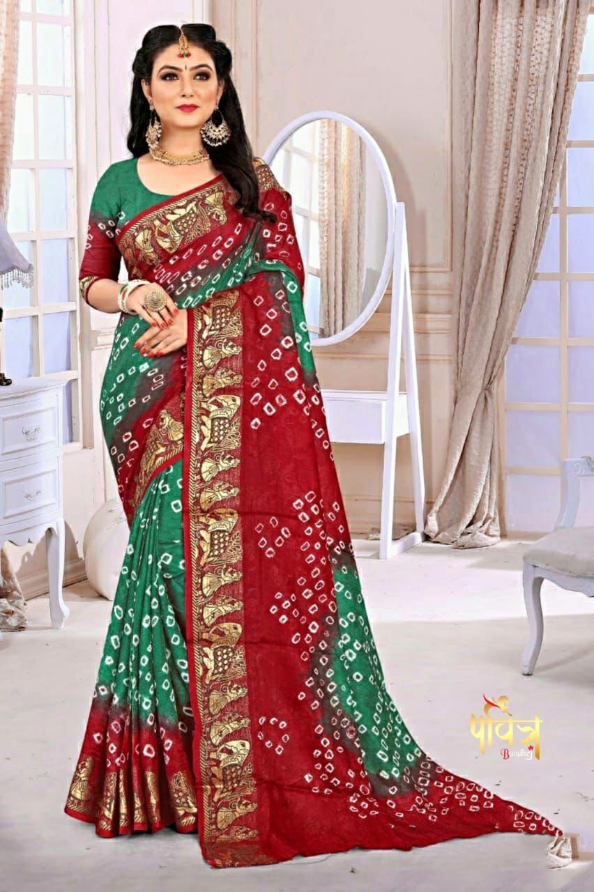 New Bandhani Saree ZARI WOVE BORDER