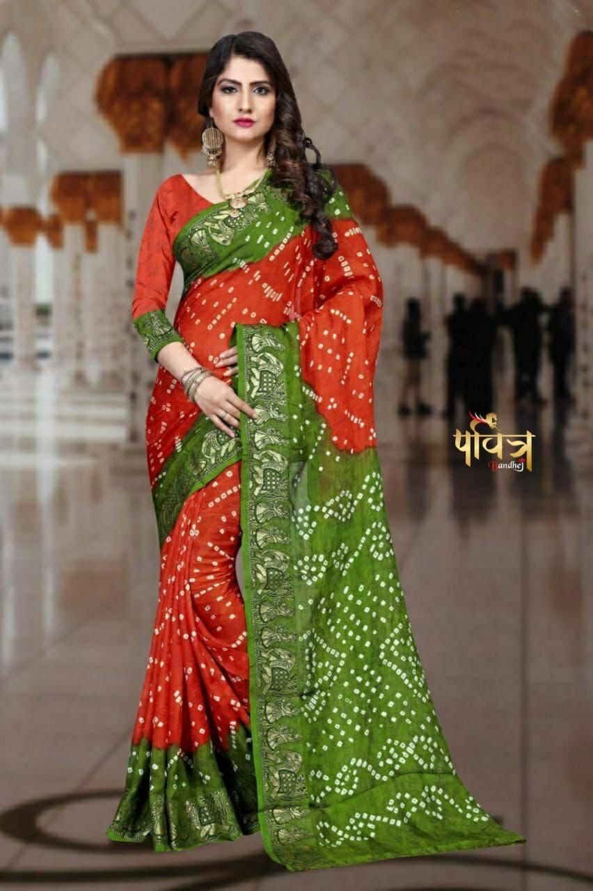 New Bandhani Saree ZARI WOVE BORDER