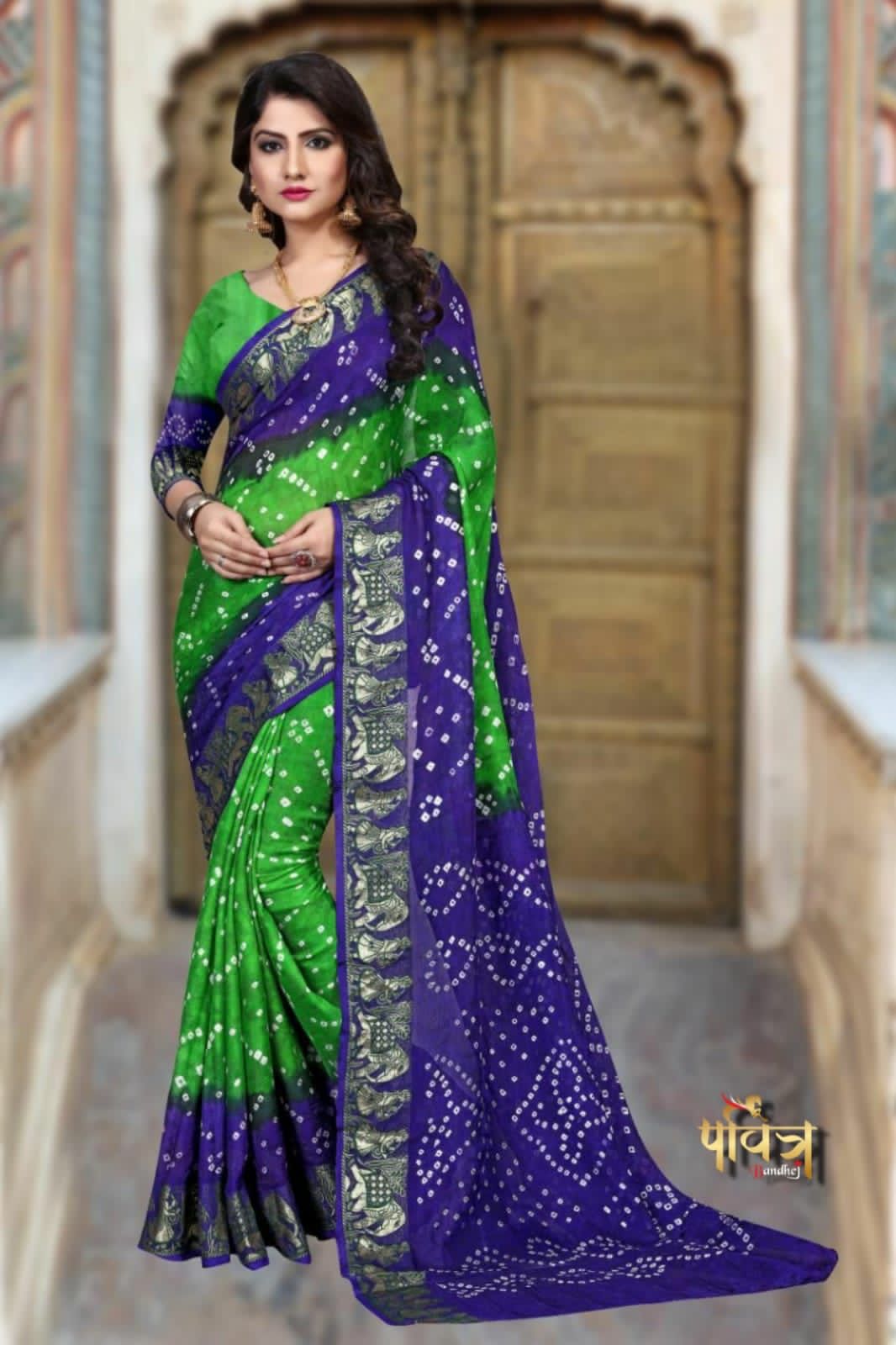 New Bandhani Saree ZARI WOVE BORDER