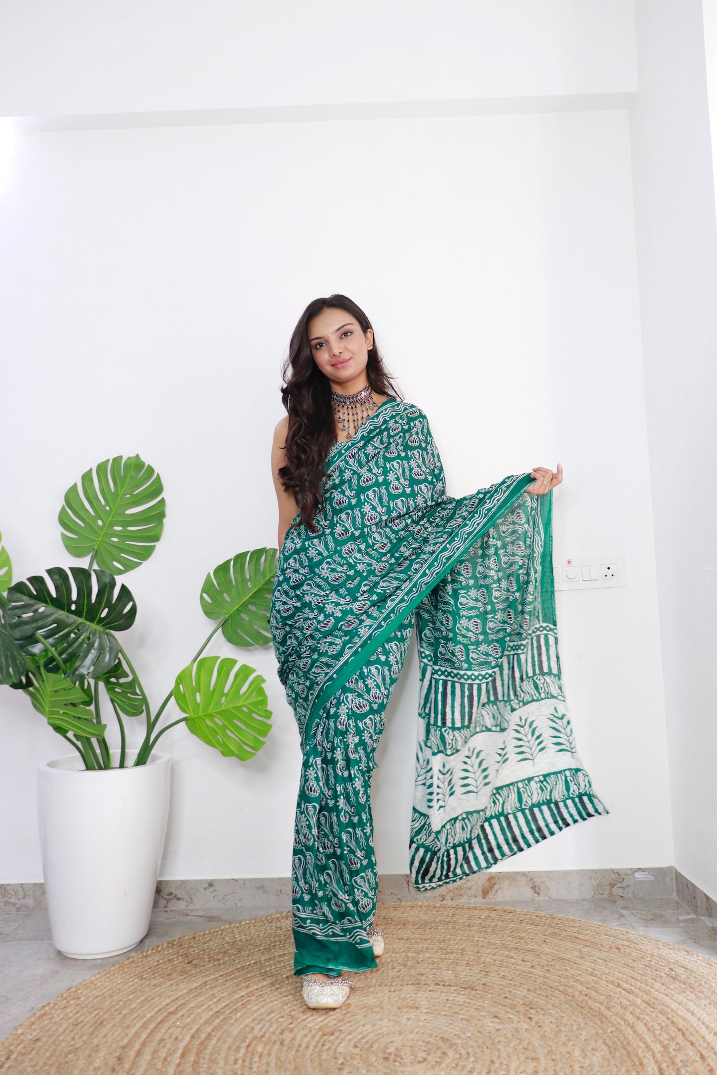 Handicraft Ladies Ikat Print Pure soft Cotton Sari With Blouse Piece