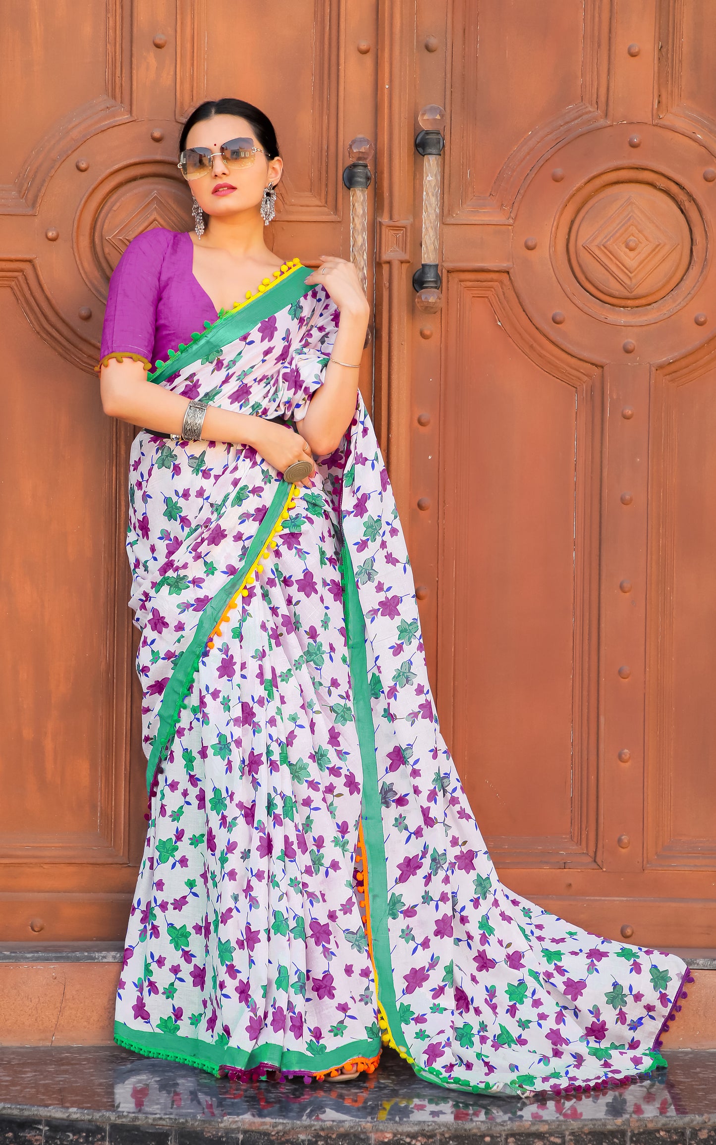 HANDICRAFT WOMEN'S PRINT PURE SOFT COTTON SAREE WITH BEAUTIFUL PUMPUM BORDER WORK