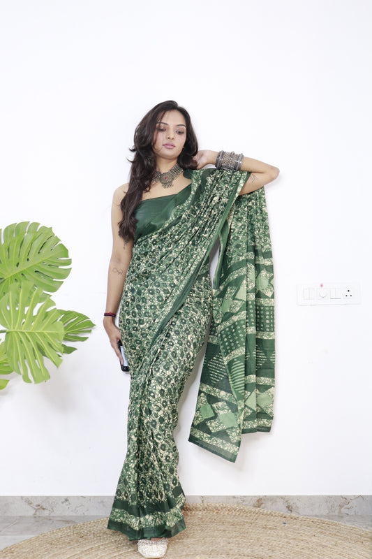 Elegant Women's Jaipuri Hand Block Print Pure soft Cotton Saree With Blouse Piece