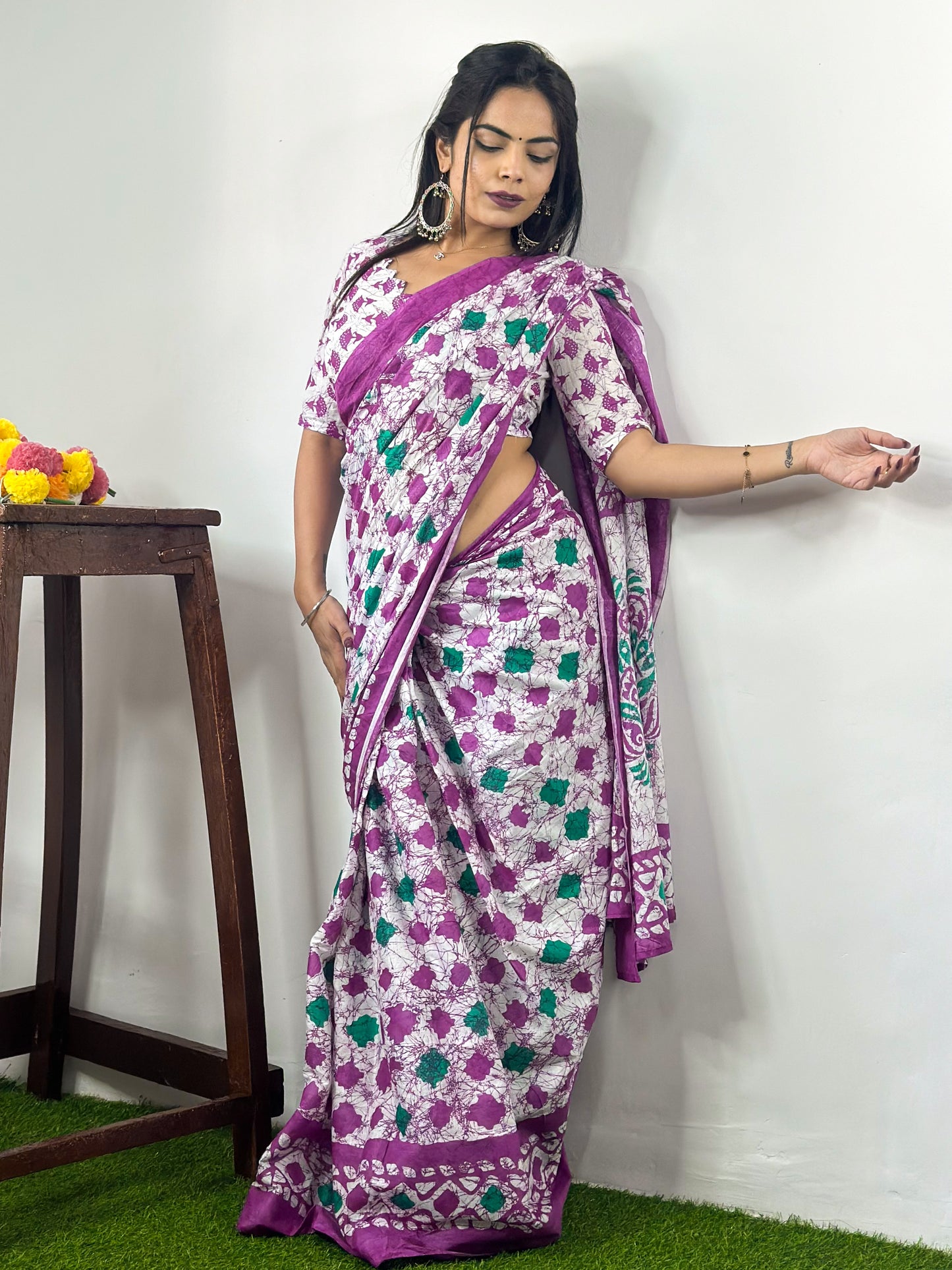 Stylish Women's Jaipuri Hand Block Print Pure soft Cotton Saree With Blouse Piece