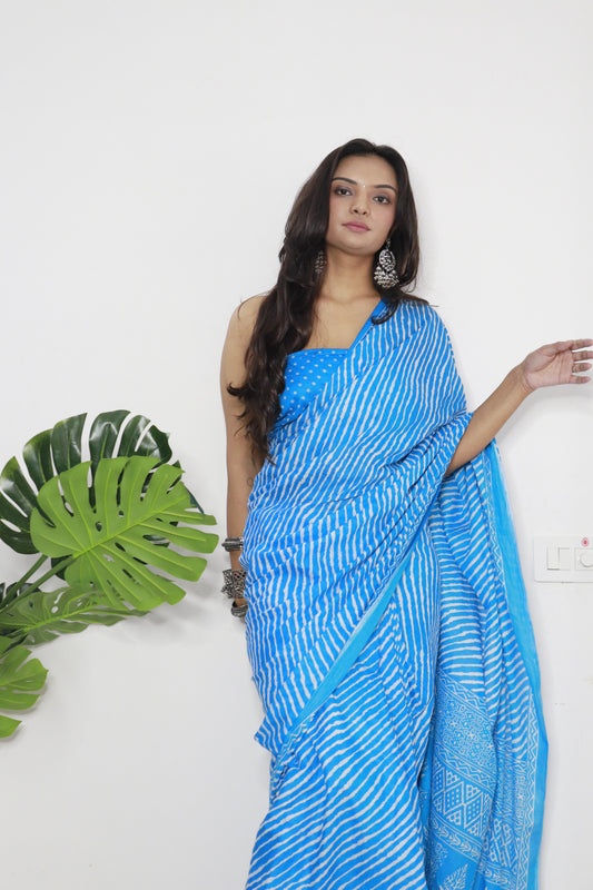 Handicraft Stylis Women's Elegent ikat Hand Printed Saree With Blouse Piece