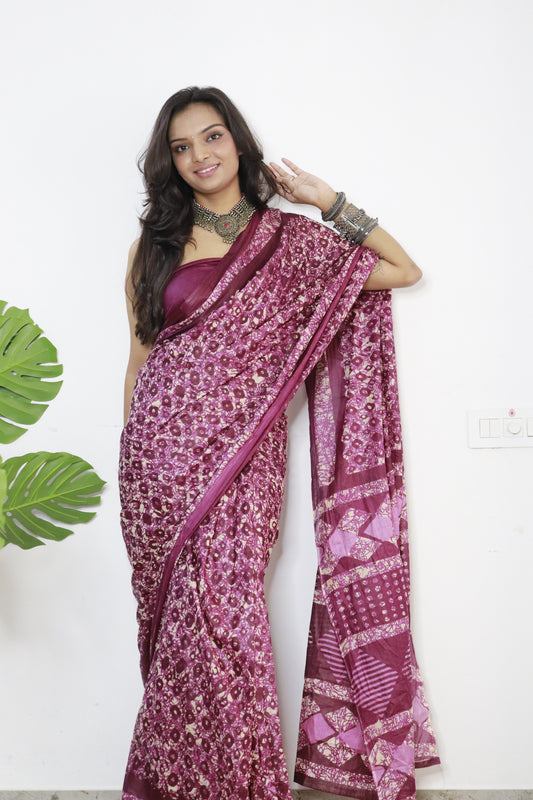 Elegant Women's Jaipuri Hand Block Print Pure soft Cotton Saree With Blouse Piece