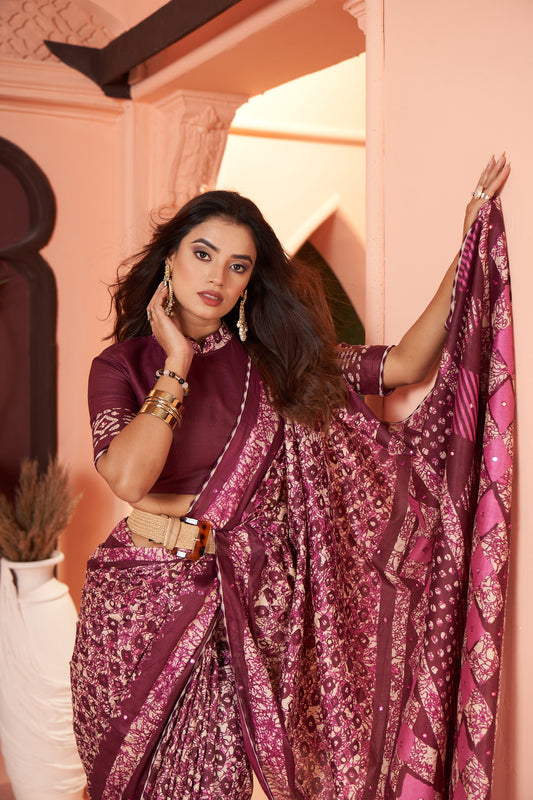 Jaipur PURE Cotton saree Colour Hand Block Print With mirror work