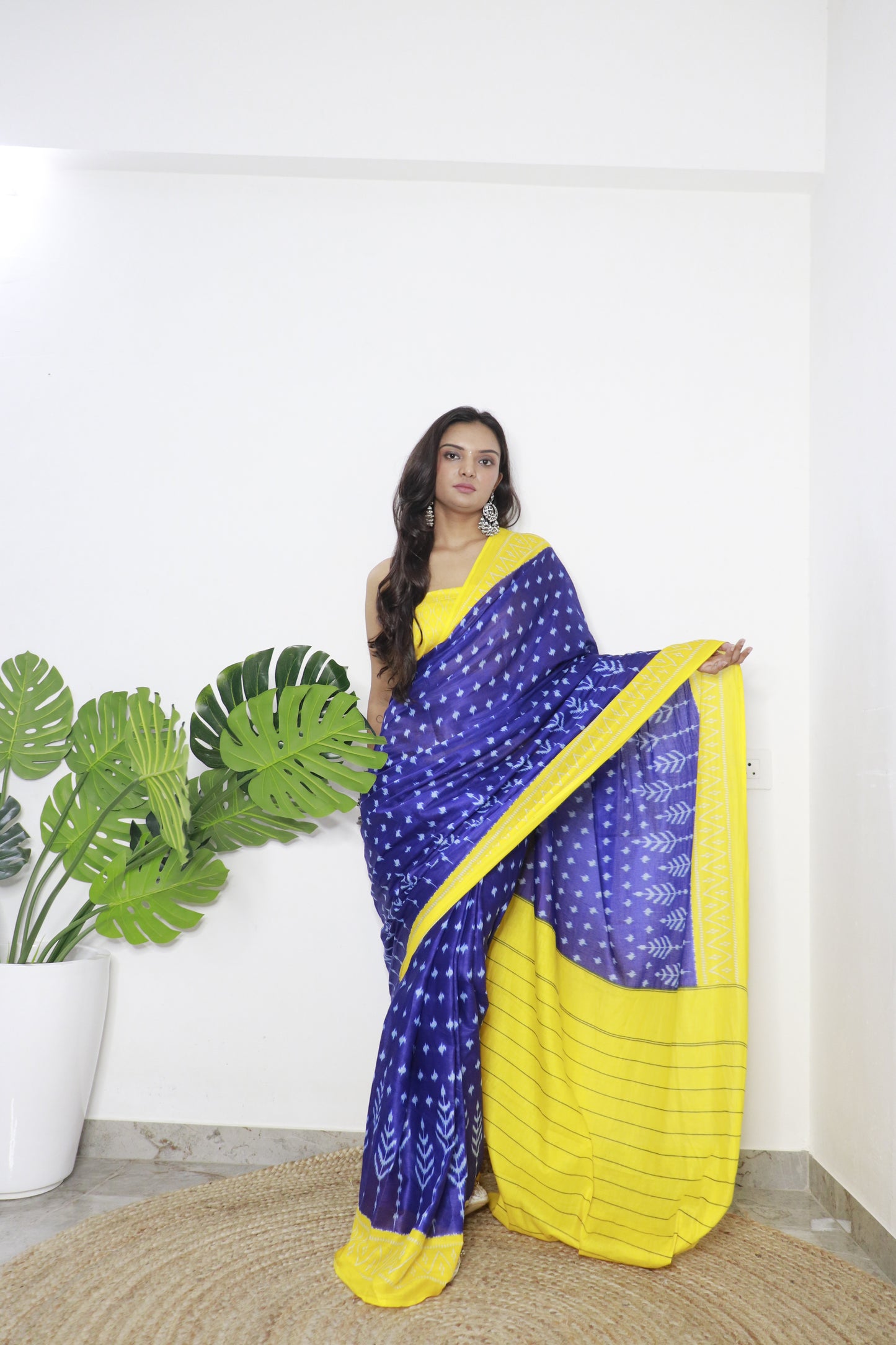 Elegant Women's Ikat Hand Print Pure soft Cotton Saree With Blouse Piece